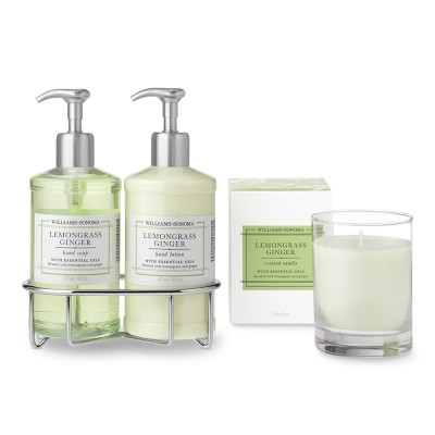 Williams Sonoma Lemongrass Ginger Hand Soap & Lotion 4-Piece Set, Stainless-Steel
