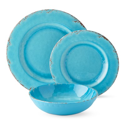 Rustic® Outdoor Melamine 12-Piece Dinnerware Set, Turquoise