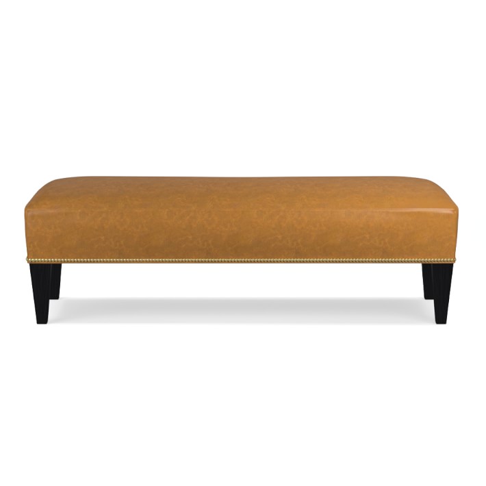 Fairfax Large Leather Bench Ottoman Tapered Leg with Smooth Top