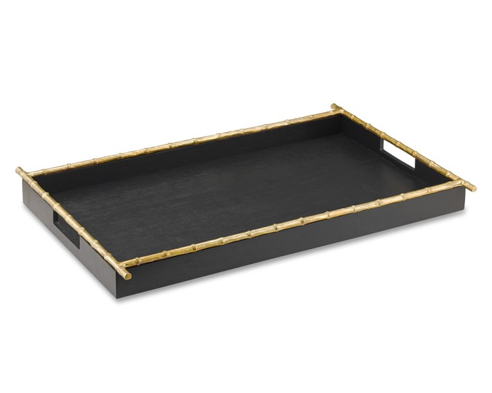 mDesign Bamboo/Glass Rectangular Serving Tray Marble/Natural 