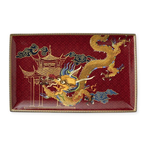 Lunar Large Rectangular Platter, Dragon