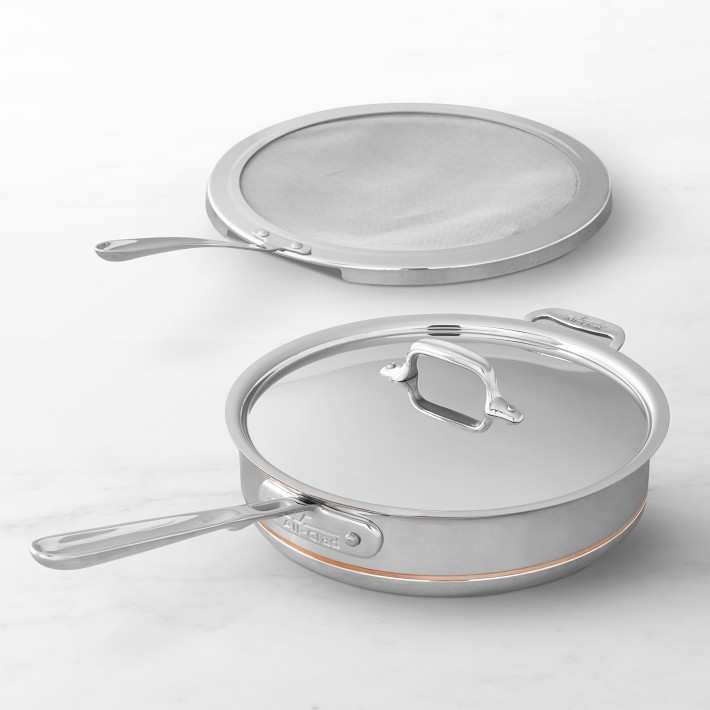 AllClad Copper Core Deep Sauté Pan with Splatter Screen, 4Qt. Williams Sonoma