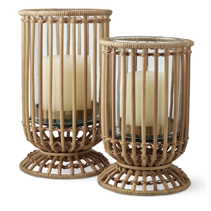 AERIN Wicker Hurricane Candle Holder Williams Sonoma