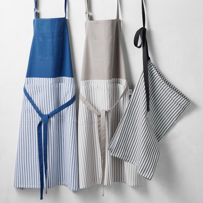 Woven Stripe Butchers Half Apron Chefs Bakers Kitchen Pinny 1 5 Pack Navy Blue 