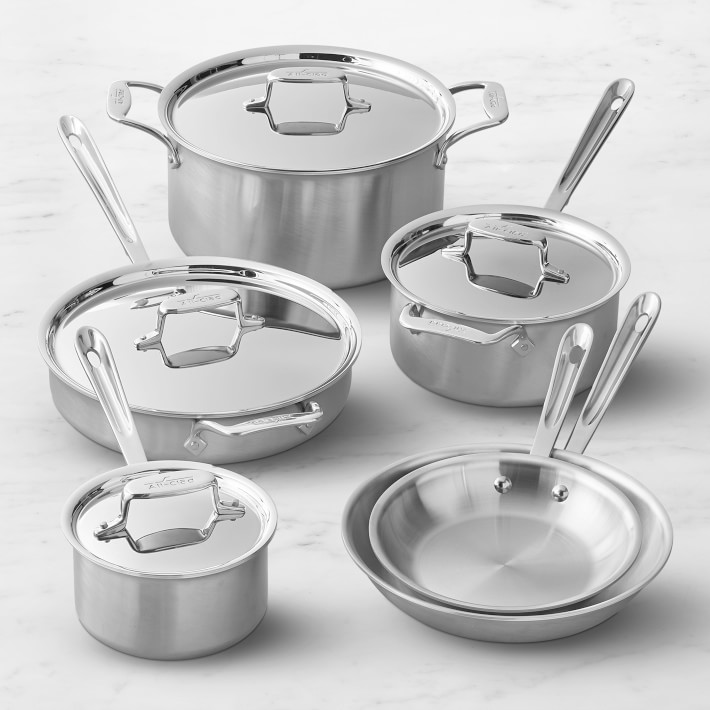 AllClad d5 Brushed StainlessSteel 10Piece Set Williams Sonoma