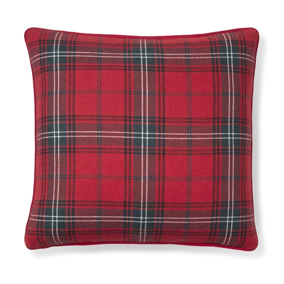 NWT Williams Sonoma tartan Plaid silk Christmas pillow cover red 18 x 18" sq 