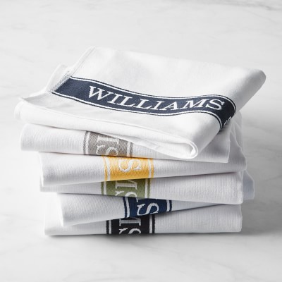 Williams Sonoma Evergreen Basketweave Classic Logo Towels S/3 