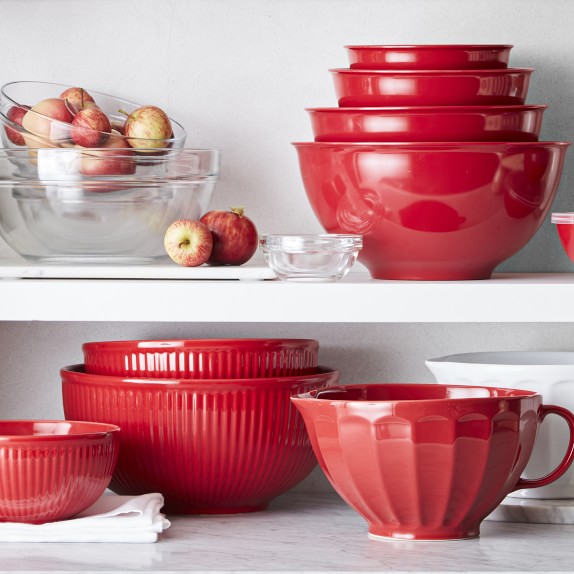 red ceramic mixing bowls