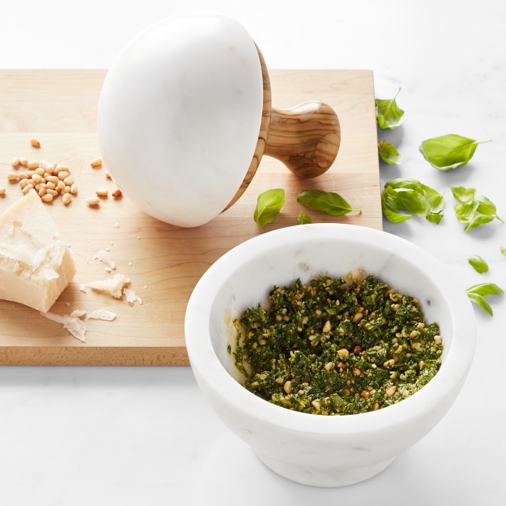 Williams Sonoma White Marble and Olivewood Mortar and Pestle Williams