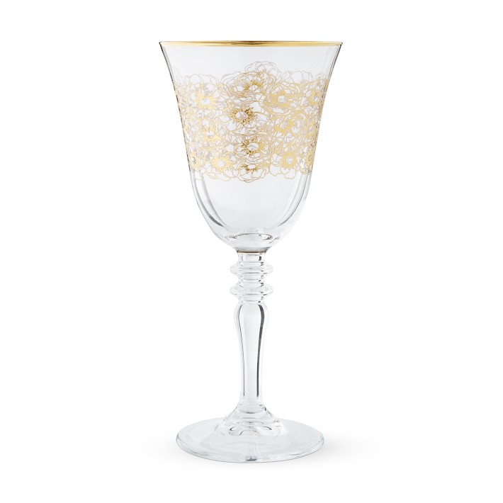Gold Floral Wine Glasses