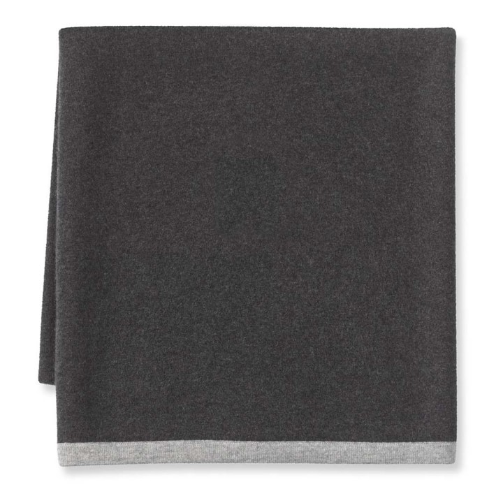 Cashmere & Wool Knit Throw with Contrast Edge, Charcoal/Grey Williams
