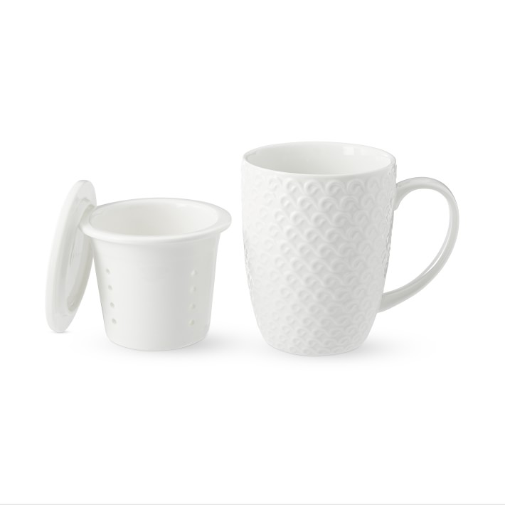 Tisaniera In Porcellana Bianca - Stile Classico, Onde Eleganti, 380ml - Foto 13