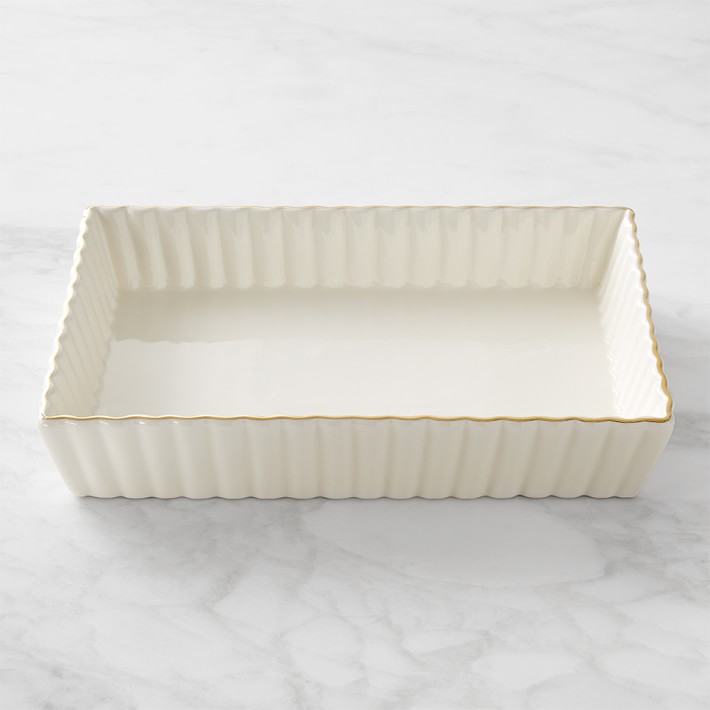 Williams Sonoma Fluted GoldRimmed Rectangular Baking Dish Williams