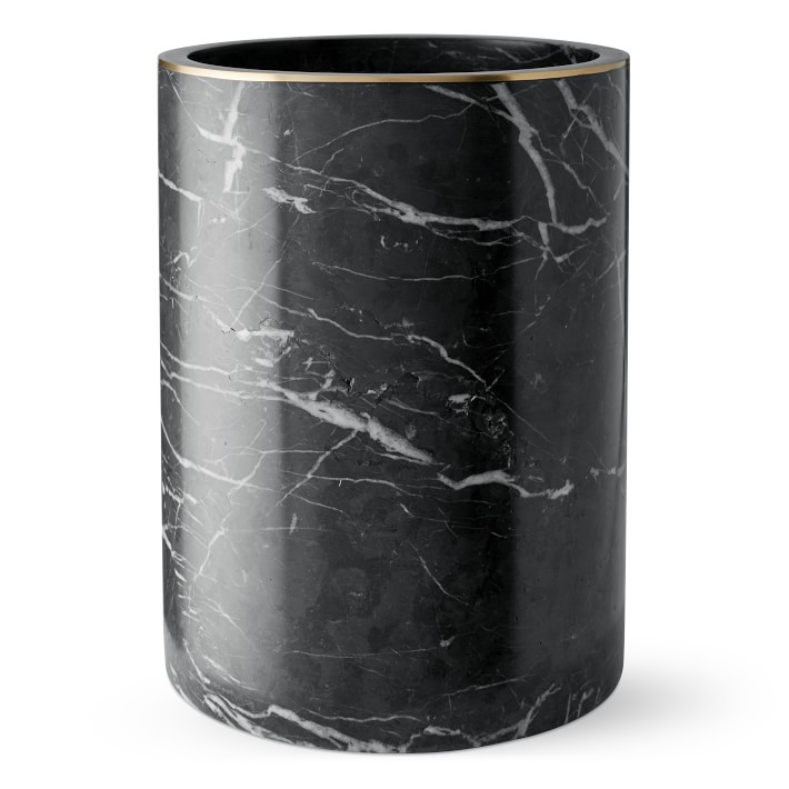 Black Marble and Brass Wastebasket Williams Sonoma