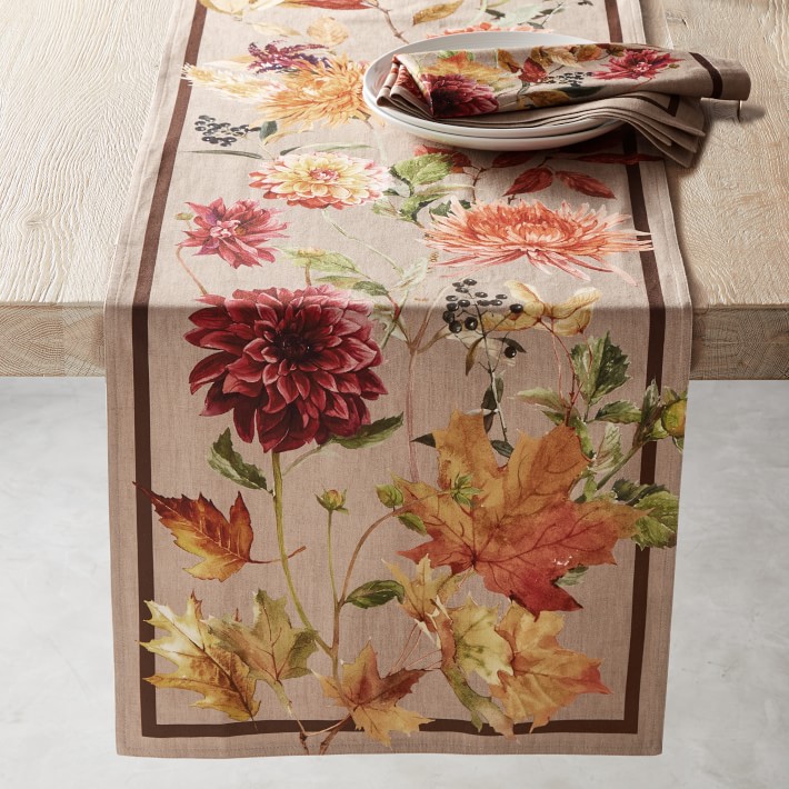Table Runner Vine/Floral Brown Cotton Sateen 