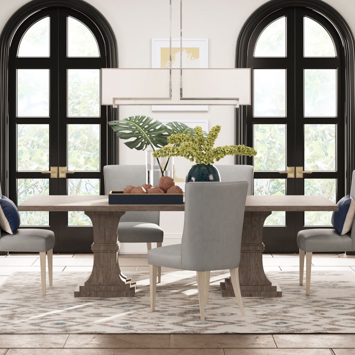 solid wood rectangular pedestal dining table