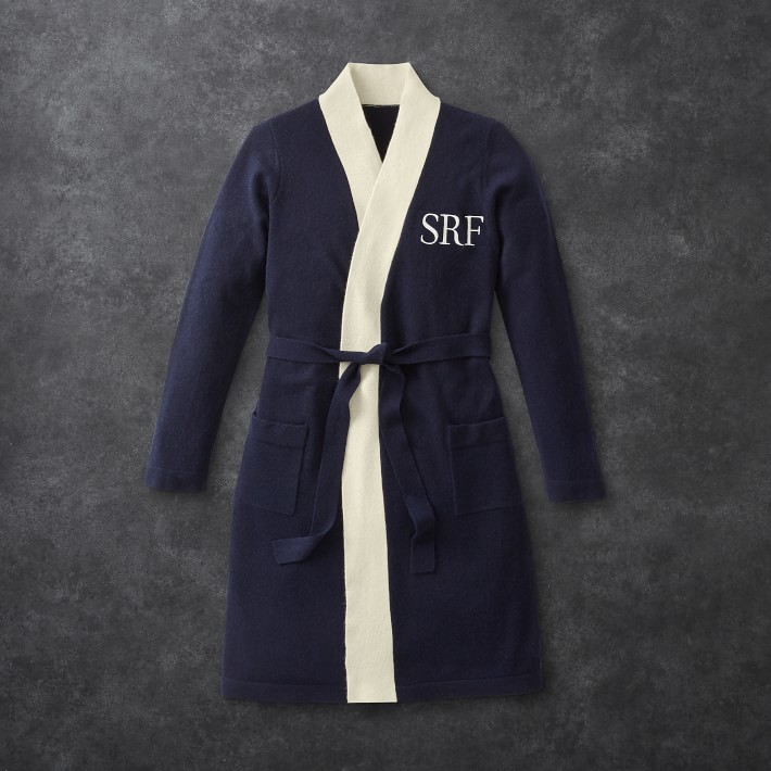 Navy & Ivory Chambers® Two Tone Cashmere Bathrobe Williams Sonoma