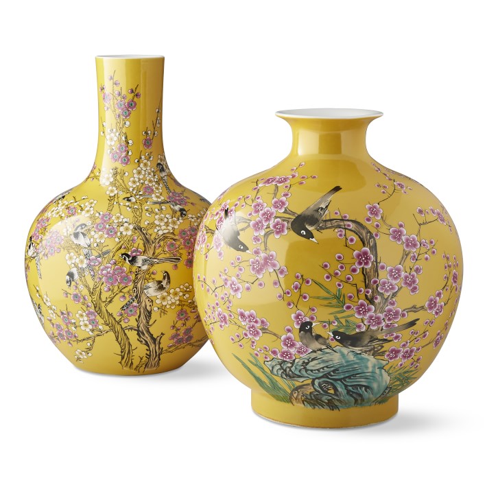 Yellow Hummingbird Ginger Jar Pom Decorative Vase Williams Sonoma
