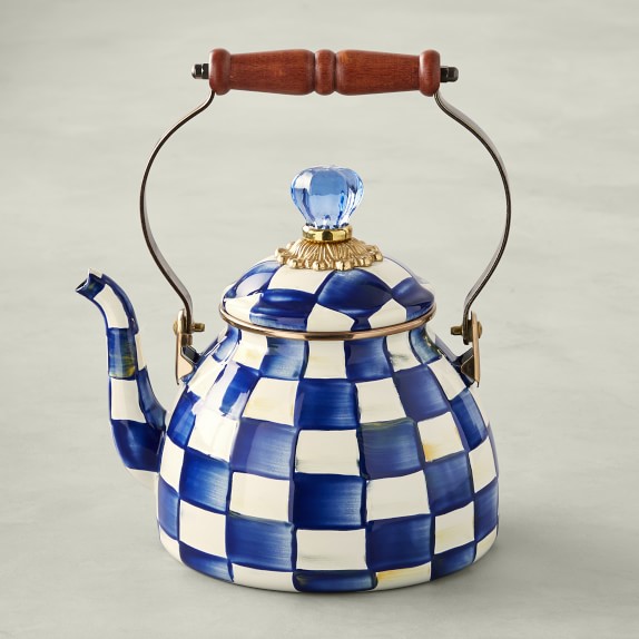 blue and white tea kettle