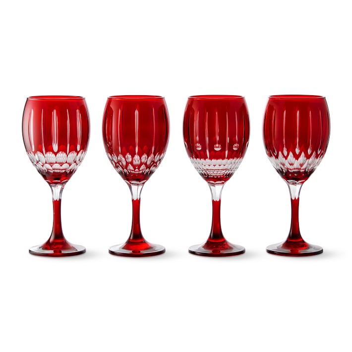 Wilshire Jewel Cut Red Mixed Wine Glasses Set Of 4 Williams Sonoma 0820