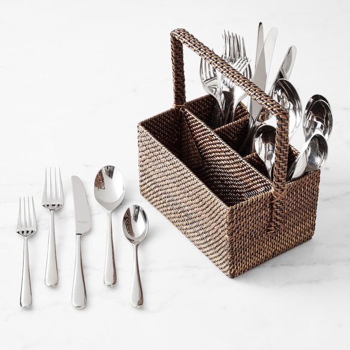 Nito Rectangular Flatware Caddy with Kingham Flatware Set Williams Sonoma