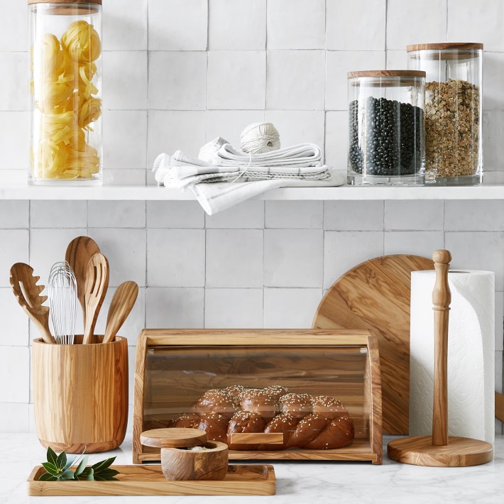 Olivewood & Glass Canister Kitchen Counter Organizers Williams Sonoma
