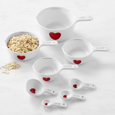 Williams Sonoma Ceramic Heart Cups & Spoons Set