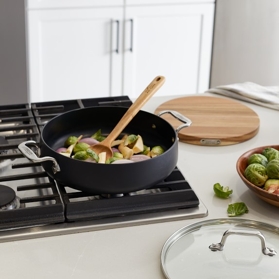 All-Clad HA1 Hard Anodized Nonstick Sauteuse with Wood Trivet & Spoon ...