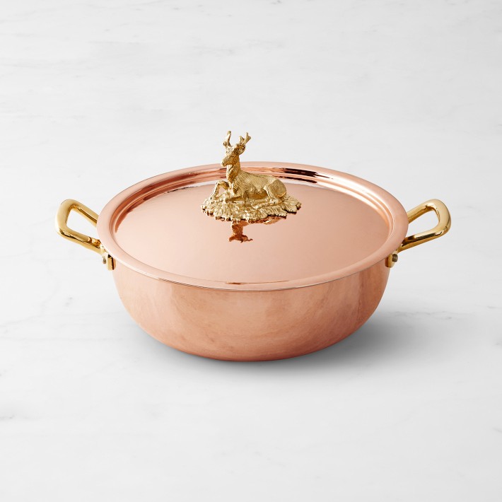 Ruffoni Historia Hammered Copper Chef Pot with Stag Knob 4Qt