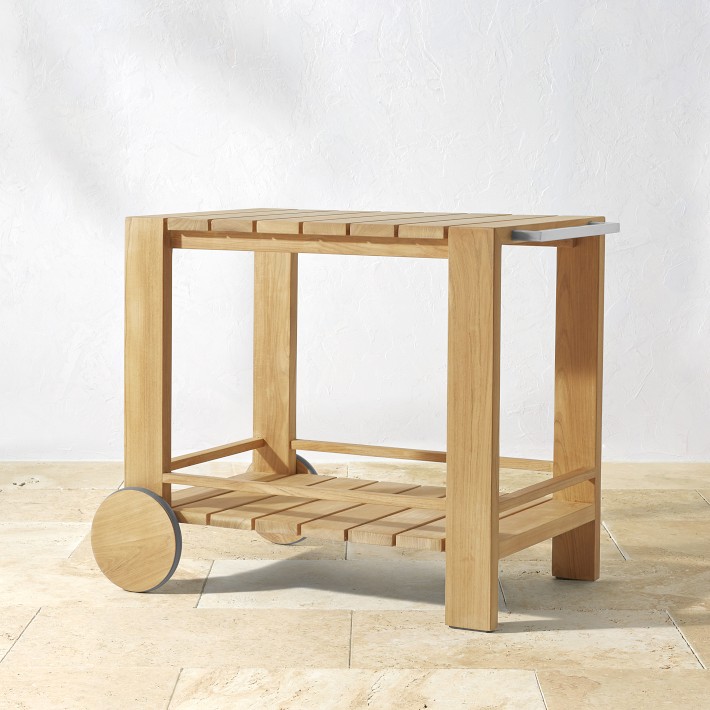Larnaca Outdoor Teak Bar Cart Williams Sonoma