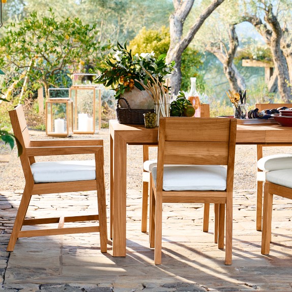 Larnaca Fiberstone Dining Table & Teak Dining Chairs Williams Sonoma