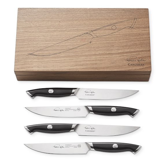 Cangshan Thomas Keller Signature 3-teiliges Messer-Set, Schwedischer Pulverstahl, Walnuss-Block, Weiß