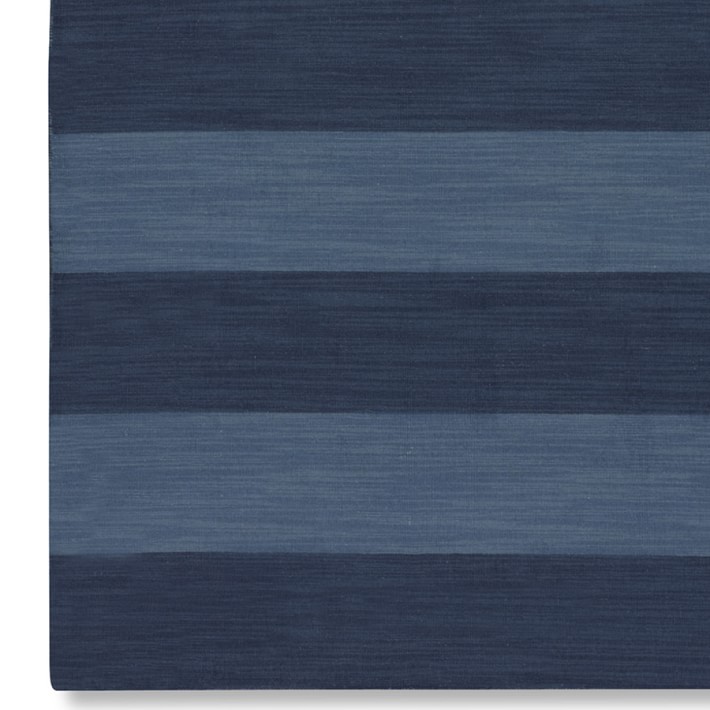 Evening Blue Wide Stripe Dhurrie Rug Williams Sonoma