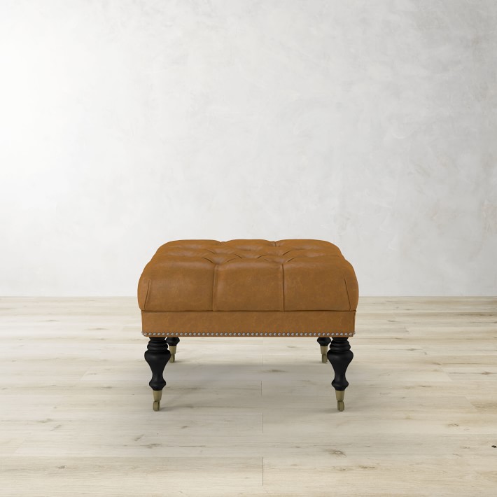 Fairfax Square Ottoman Turned Leg with Tufted Top Williams Sonoma