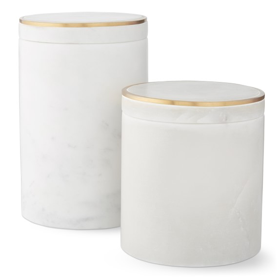 Marble and Brass Bath Canister Bathroom Accessory Set Williams Sonoma
