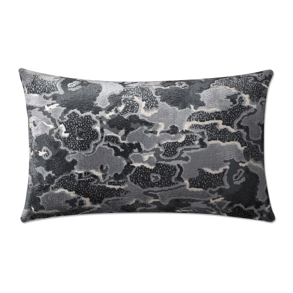 Grey Cumulus Velvet Jacquard Lumbar Pillow Williams Sonoma