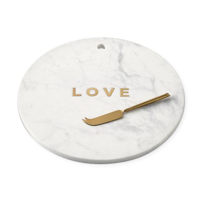 Marble & Brass Round Board with Knife, Love