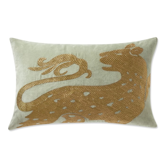 Sage Lion Zardozi Lumbar Pillow Williams Sonoma