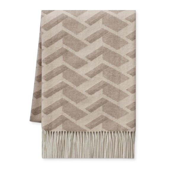 Taupe Seaport Patterned Jacquard Cashmere Blanket | Williams Sonoma