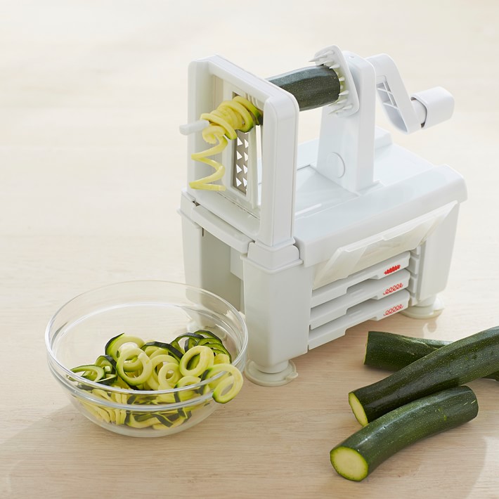 Paderno World Cuisine 6-Blade Vegetable Slicer / Spiralizer,  Counter-Mounted and includes 6 Different Stainless Steel Blades