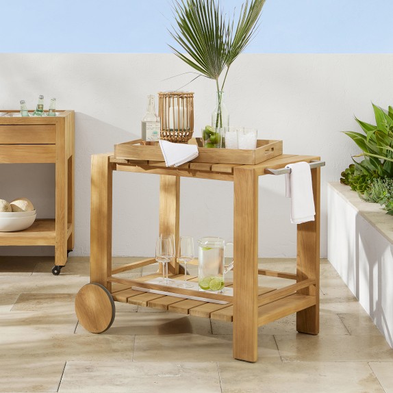 Larnaca Outdoor Teak Bar Cart Williams Sonoma