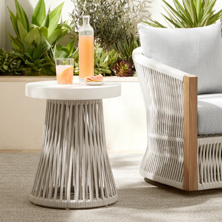 Pasadena Outdoor Fiberstone and Rope Side Table | Williams Sonoma