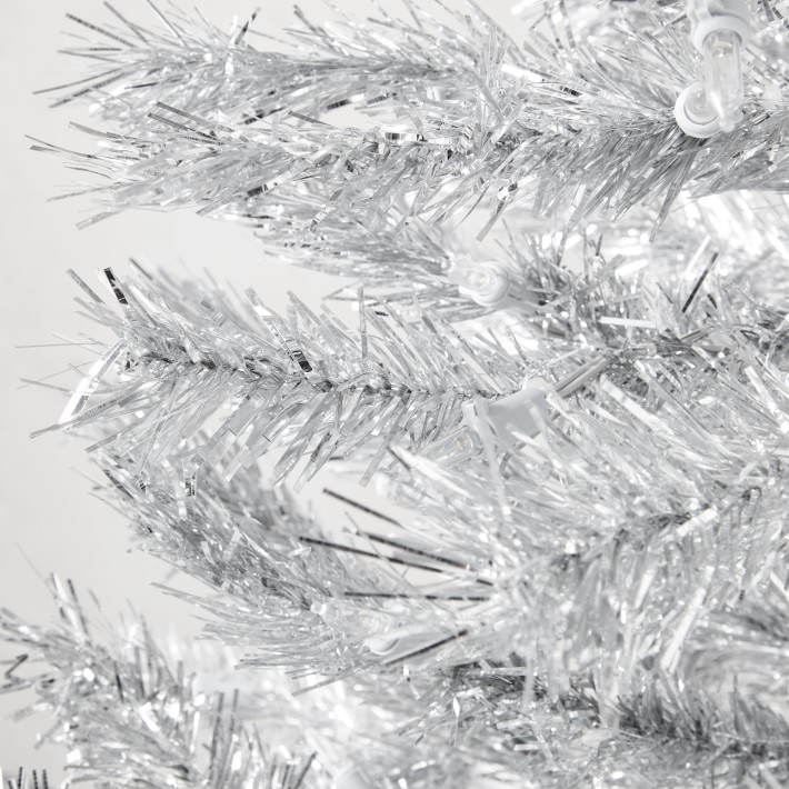 Artificial Silver Tinsel Prelit Christmas Tree, 6'8' Williams Sonoma