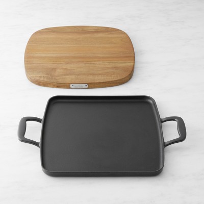 Basic Essentials 2-Piece Cast Iron Oval Sizzler Set with Wooden Trivet