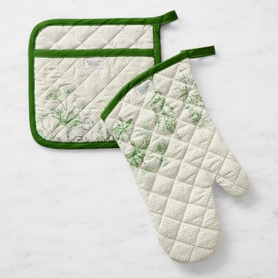 Avocado & Green Oven Mitts Set: Double Oven Gloves and Pot Holder 
