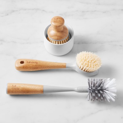 Full Circle Bubble Up Bamboo Dish Brush, Wooden brown, 2 pack