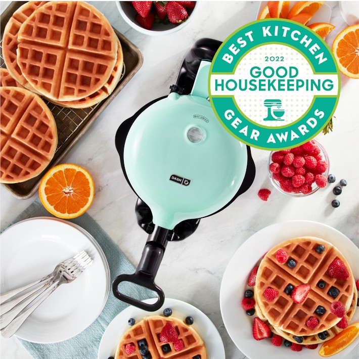 Rise by DASH Mini Waffle maker non stick surface cooks in  minutes 4 inch waffles (Blue), Blue/Red : Home & Kitchen