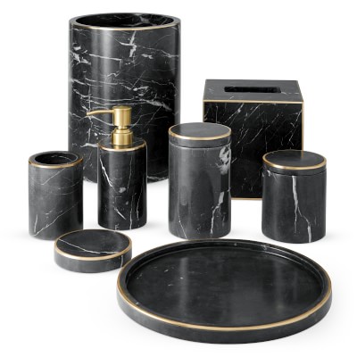 Marble and Brass Vanity Tray, Bathroom Accessory Set