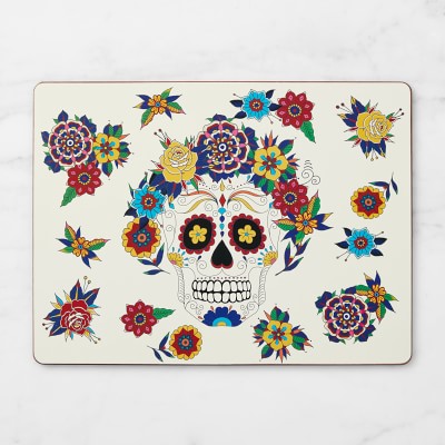 Linen Placemats Skulls Floral Day Of The Dead Halloween - Temu