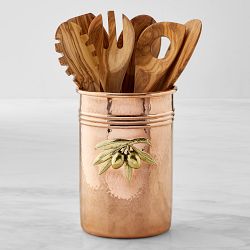 Nylon & Wood Cooking Utensils with Ceramic Crock, 7-Piece Set